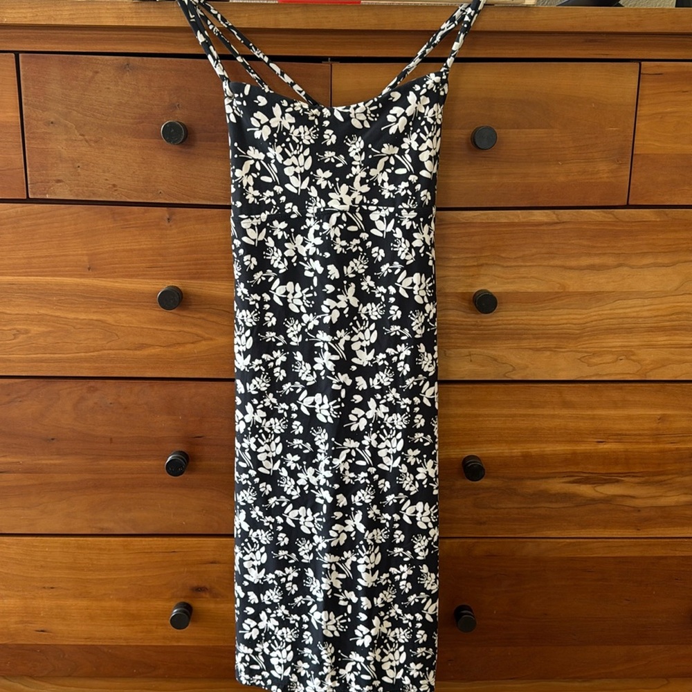Krimson Klover Floral Black and White Adjustable Straps Summer Dress